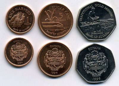 Гайана годовой набор из 3 монет (1, 5 и 10 долларов) 1996  KM 50, 51 и 52   UNC   M43-16