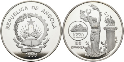 Ангола 100 кванза 1999 XXVII олимпийские игры в Сиднее KM 94 серебро PROOF 11-316-12