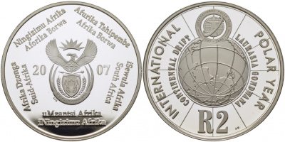 ЮАР 2 ранд 2007 международный полярный год KM 376 серебро PROOF 01-162-21