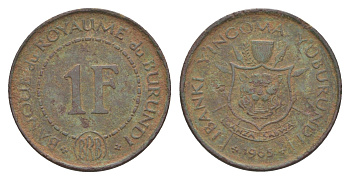 Бурунди 1 франк 1965 KM 6 латунь 4650-412