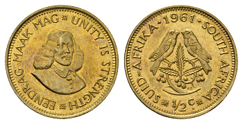 ЮАР 1/2 цента 1961 Ян ван Рибек KM 56 латунь UNC 4693-217