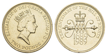 Великобритания 2 фунта 1989 Елизавета II (1952-2022), 300 лет "Биллю о правах" Шотландии KM 961, Spink 4313 (K3) никель латунь UNC 56-233