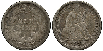 США 10 центов (дайм) 1876 KM A92 серебро 413-221