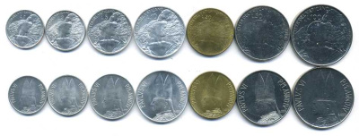 Ватикан набор из 7 монет 1966 Павел VI (1963-1978), шепард (пастух) KM 84, 85, 86, 87, 88, 89, 90   UNC N4-03