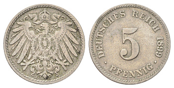 Германия 5 пфеннигов 1899 J KM 11, J. 12 медно-никель 4701-1027