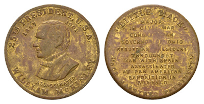 США медаль в честь Уильяма Маккинли, 25-го президента США (1897-1901) XX век диаметр 25 мм, вес 5,4 гр латунь 4128-735