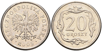 Польша 20 грошей 2005 MW KM 280, Parchimowicz 705m медно-никель 4580-714