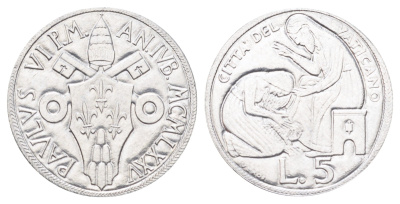 Ватикан 5 лир 1975 MCMLXXV, Священный год, Павел Vi, год-тип KM 126 алюминий UNC 4701-527