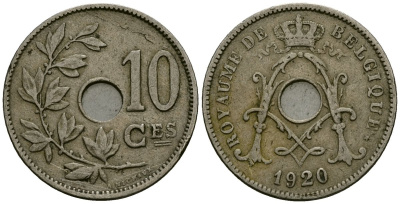 Бельгия 10 сантимов 1920 Belgique KM 85 медно-никель 4172-845