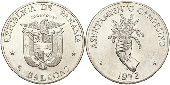 Панама 5 бальбоа 1972 ФАО - Сельские поселения KM 30 серебро BU 4184-631