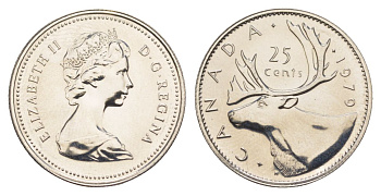 Канада 25 центов 1979 Елизавета II (1952-2022), олень KM 74 никель PROOF-LIKE (BU) 4631-936