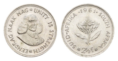 ЮАР 2 1/2 цента 1961 KM 58 серебро UNC 220-1056