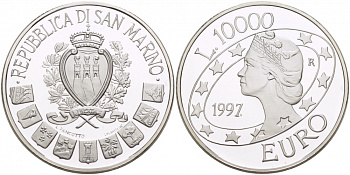 Сан-Марино 10000 лир 1997 Европейский союз "Либертас" KM 372 серебро PROOF 1068-3-31