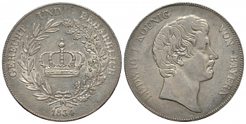 Бавария 1 талер 1834 (конвенцталер) KM 394, Jaeger 30, Thun 48, AKS 76, Kahnt 75, Davenport 565 серебро aUNC 00-814-47