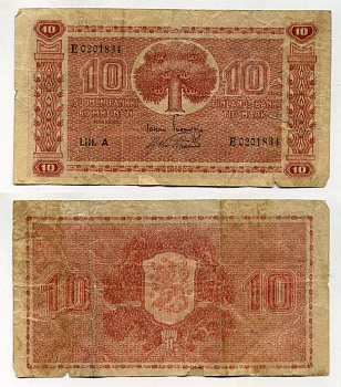 Финляндия 10 марок 1945 буква "А" Pick 77 a(16) бумага 450-54-1