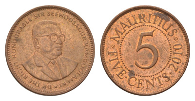 Маврикий 5 центов 2010 KM 52 сталь плакированная медью UNC 4627-745