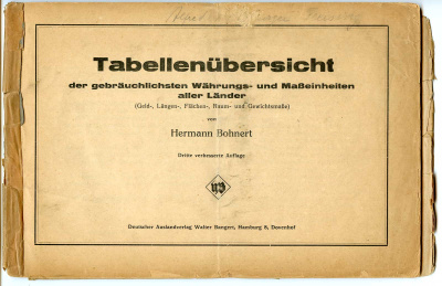 Hermann Bohnert Tabellenubersicht Сравнительные таблицы основных валют и мер мира, 1923, 48 страниц и дополнение 1925 года, 10 страниц 00-01-16-17