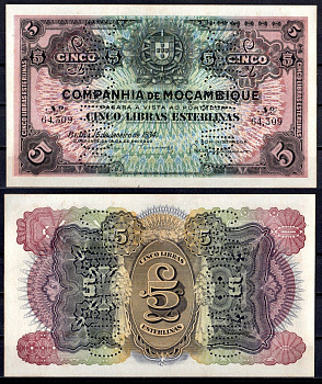 Мозамбик 5 либра 1934 Pick R32 бумага аUNC 7214-5-1-2