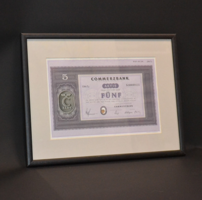 Германия, Commerzbank акция в 5 марок 1996 в рамке со стеклом бумага 57-1-15