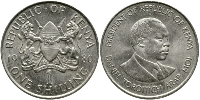 Кения 1 шиллинг 1980 Дэниэл арап Мои KM 20 медно-никель 4529-1045