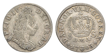 Дания, Глюкштадт 8 скиллингов 1703 Фредерик IV (1699-1730) KM 1 серебро 650-335