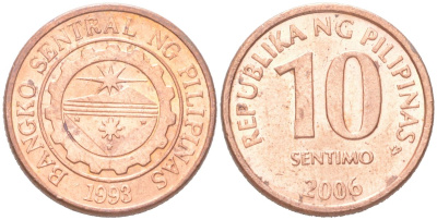 Филиппины 10 сентимо 2006 KM 270 сталь плакированная медью UNC 4614-525