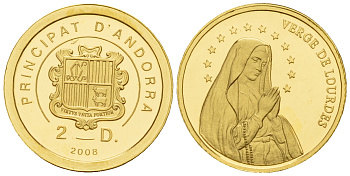 Андорра 2 динера 2008 Лурдес KM 413 золото PROOF 00-801-12