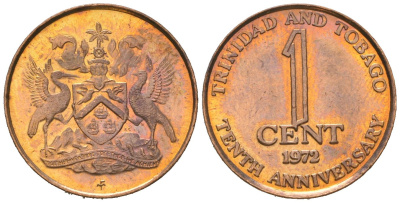Тринидад и Тобаго 1 цент 1972 10 лет независимости KM 9 бронза UNC 4621-122