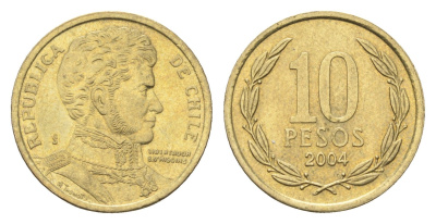 Чили 10 песо 2004 KM 228 никель латунь 4664-436