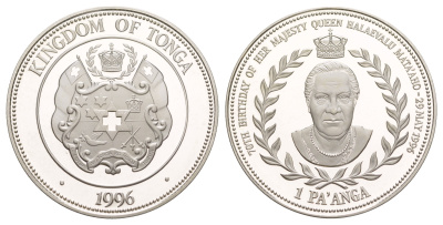 Тонга 1 паанга 1996 60-летие Короля, тираж 5.000 экземпляров KM 170 серебро PROOF 1091-10-12