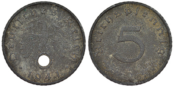 Германия 5 пфеннигов 1941 A KM 100, J. 370 цинк 4119-834