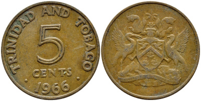 Тринидад и Тобаго 5 центов 1966 герб KM 2 бронза 4396-1043