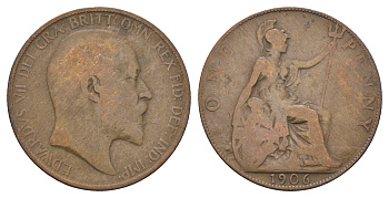 Великобритания 1 пенни 1906 Эдуард VII (1901-1910) KM 794.2, Spink 3990 бронза 4680-811