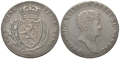 Нассау 1 талер 1811 СТ, Фридрих Вильгельм (1788-1816) KM 33b, Jaeger 26, Thun 222, AKS 32, Kahnt 303 серебро 00-000-00