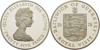 Гернси 25 пенсов 1978 Королевский визит KM 32а серебро PROOF 11-057-11