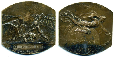 ПЛАКЕТКА БЕЛЬГИЯ 1886-1911 АССОЦИАЦИЯ ПЕЧАТНИКОВ бронза 1072-3-23