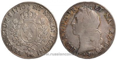 Франция 1 экю 1770 корова, тюльпан, Людовик XV KM 518, Dav. A 1331 серебро 00-804-30