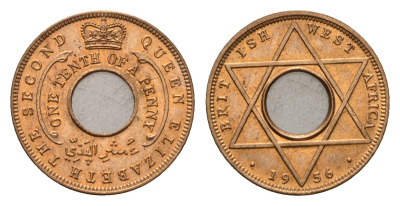 Британская Западная Африка 1/10 пенни 1956 самый редкий год типажа KM 32 бронза UNC 270-424