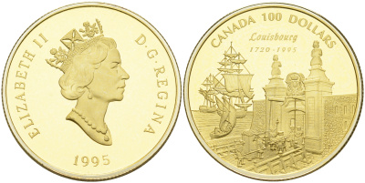Канада 100 долларов 1995 275 лет основания Луисбурга KM 260 золото PROOF 00-808-23