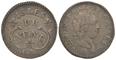 Наветренные острова (Windward, Вент) 12 сол 1731 H, Людовик XV (1715-1774) серебро 10-016-28