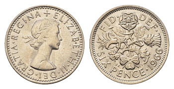 Великобритания 6 пенсов 1966 Елизавета II (1952-2022) KM 903, Spink 4149 медно-никель UNC 4696-833