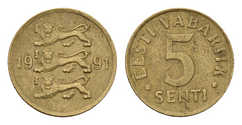 Эстония 5 сентов 1991 KM 21 латунь 4694-1257