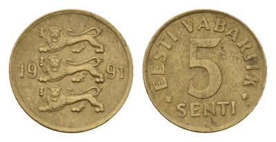 Эстония 5 сентов 1991 KM 21 латунь 4694-1257