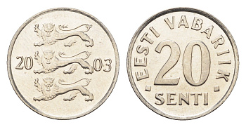 Эстония 20 сентов 2003 KM 23a сталь плакированная никелем UNC 4668-641