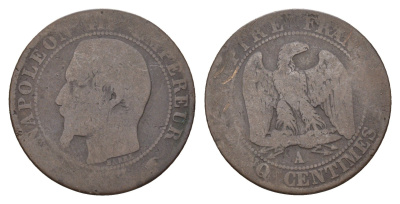 Франция 5 сантимов 1853 A, Наполеон III (1852-1870) KM 777.1 бронза 36-323