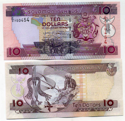 Соломоновы острова 10 долларов ND (2005-2009) ткачиха Pick 27 (2) бумага UNC (пресс) 449-14-1
