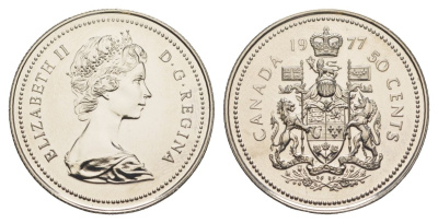 Канада 50 центов 1977 Елизавета II (1952-2022), герб KM 75 никель PROOF-LIKE (BU) 4631-952