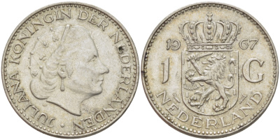 Нидерланды 1 гульден 1957 Юлиана (1948-1980) KM 184 серебро 31-935