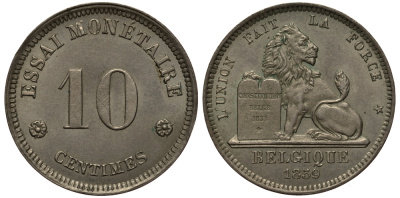 Бельгия 10 сантимов 1859 проба / пробная KM Pn 53, Dupr. 678 00-817-15