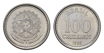 Бразилия 100 крузейро 1985 KM 595 нержавеющая сталь UNC 4154-141